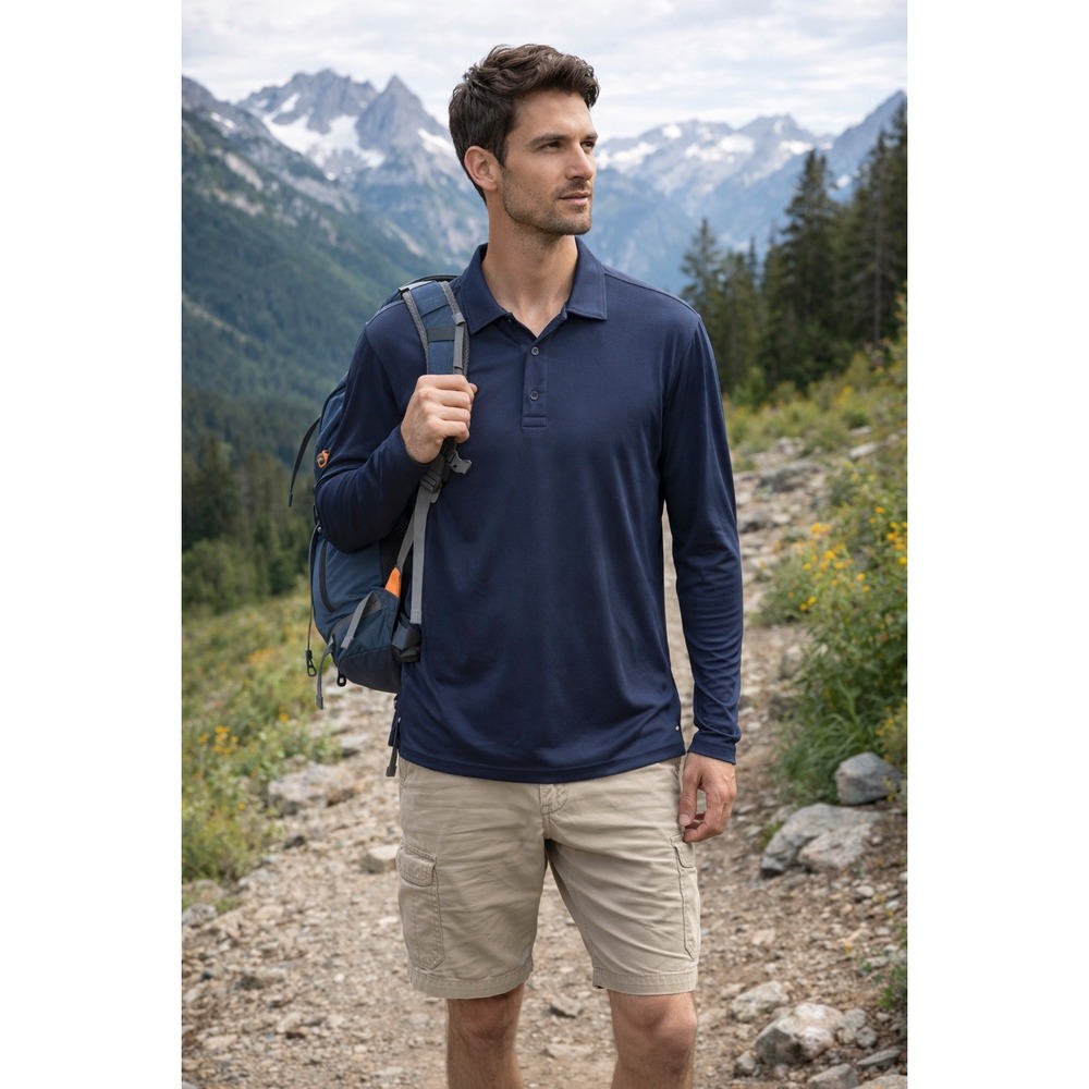 Solbari Mens Large Long Sleeve UPF 50+ Sun‎ Protection Polo Shirt Navy Blue